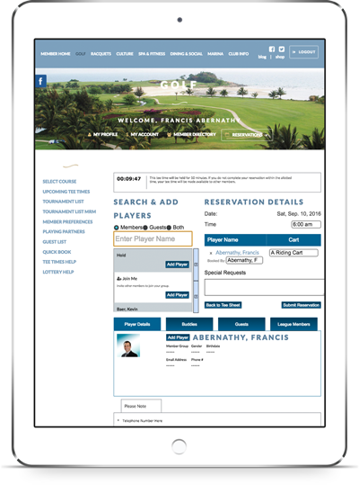 MembersFirst Tee Times displays the member photo along with their booking